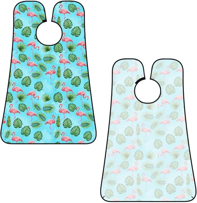 Non-Stick Beard Bib for Shaving, Mint Green Palm Banana Leaves Lovely Exotic Bird Pink Flamingo Shave Bib, Waterproof Hair Catcher with Suction Cups, Grooming Apron Men Husband