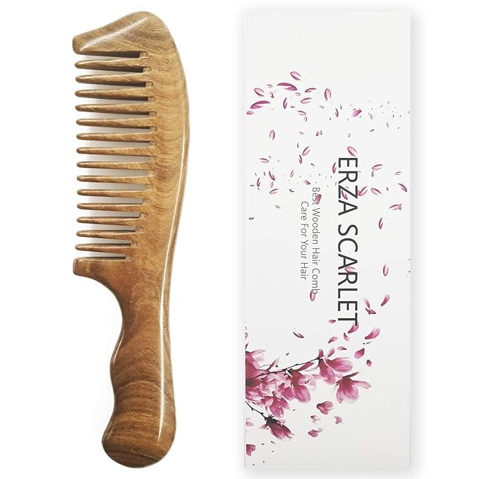 Hair Comb Wooden Wide Tooth Comb for Curly Hair Detangling Wood Green Sandalwood Comb