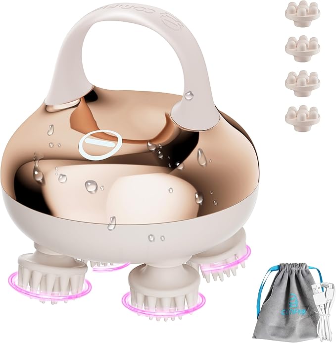 COMFIER Scalp Massager Hair Growth with 3 kneading Modes,Waterproof Hair Massage with 8 Claws for Deep Cleansing,Cordless Head Massager,Body Cat Head Scratcher, Gifts for Women,Men