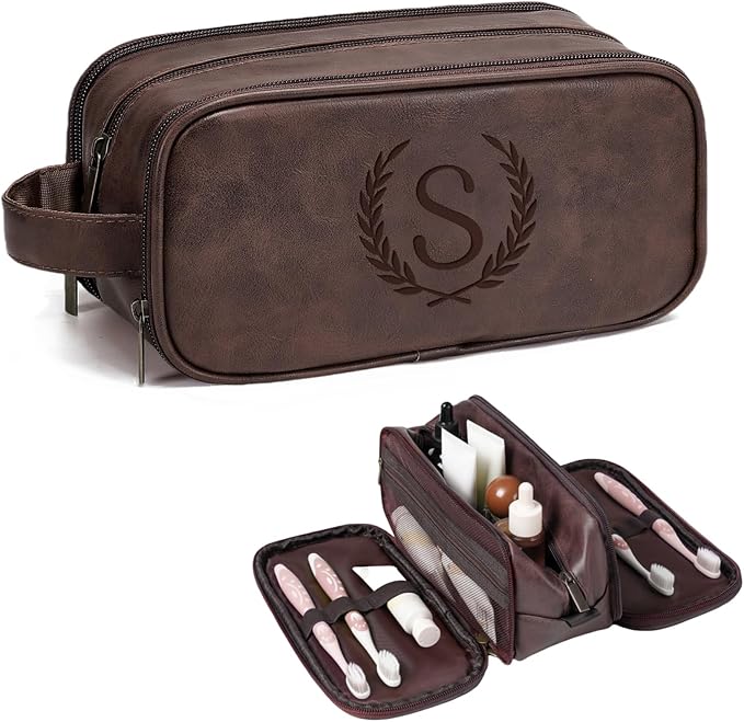 Janhavi Customized Gifts for Men, Waterproof Travel size Toiletries Bag, Makeup Organizer Foldie Travel Bag, Mens Toiletry Travel Bag, Men's Accessories Organizer Men (Medium, Dark Brown, S)