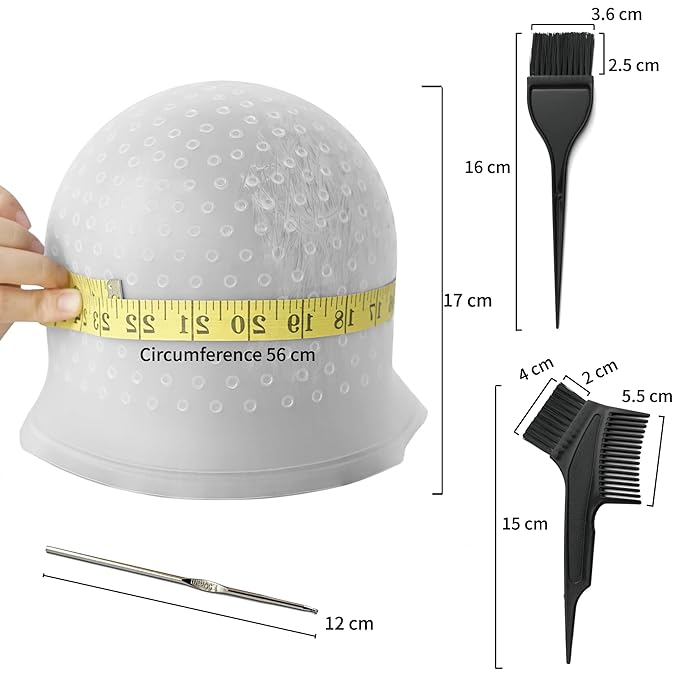 Highlighting Cap Silicone Hair Highlighting Kit Reusable Highlights Hair Dye Kit with 2 Hair Coloring Brush for Color Hair Salon Hairdressing Dyeing Staining Tools