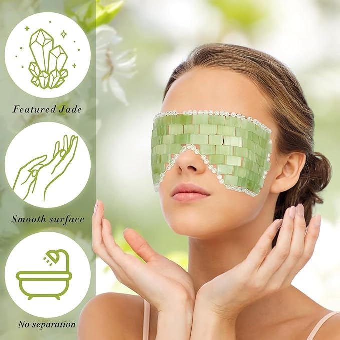 2 Pcs Jade Eye Mask and Hair Comb Set Green Jade Stone Eye Mask White Facial Cooling Set Resin Guasha Scalp Comb Facial Massage Tool for Relax Alleviate Puffiness Esthetician Supply (Classic Color)