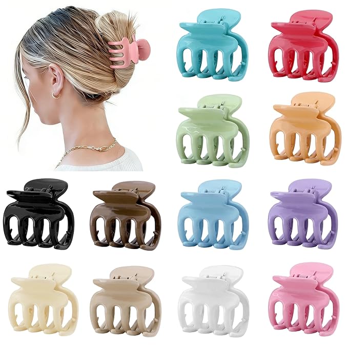 Sisiaipu 12Pcs Hair Clips for Women 1.8 Inch Small Claw Clips for Thin Hair Medium Hair Claw Clips for Thick Hair Accessories for Women Girls (Gloss Colorful)