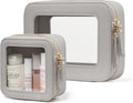 Popvibe Clear Makeup Case Toiletry Bag Travel Medium Clear Cosmetic Bag with Zipper, Make Up Bag Organizer Traveling TSA Approved Transparent Bag Car for Essentials, Mini & Medium, Beige Grey