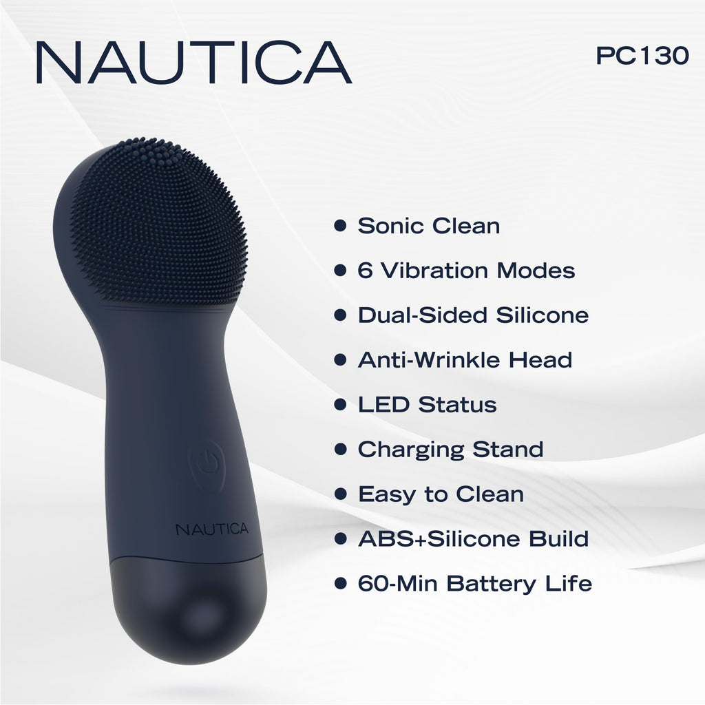 Nautica PC130 Sonic Facial Cleansing Brush Made with Ultra Hygienic Soft Silicone, Waterproof and Rechargeable Face Scrub Brush for Men & Women - (Navy)