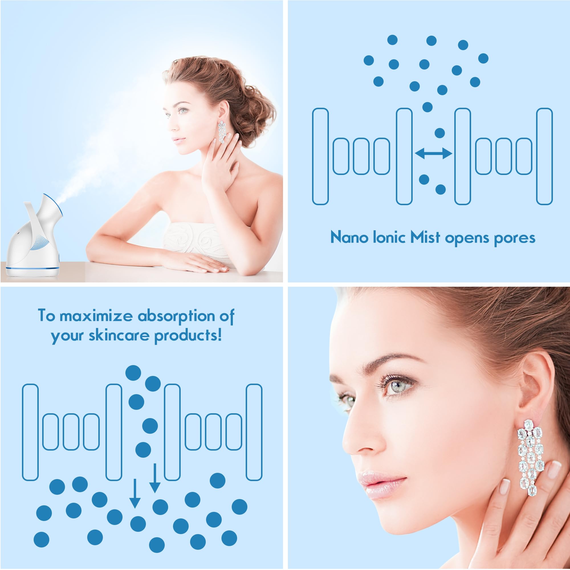 Amconsure Facial Steamer - Nano Ionic Face Steamer Warm Mist Steamer for Home Sauna SPA, Humidifier for Deep Cleaning Unclogs Pores Sinuses(Blue)