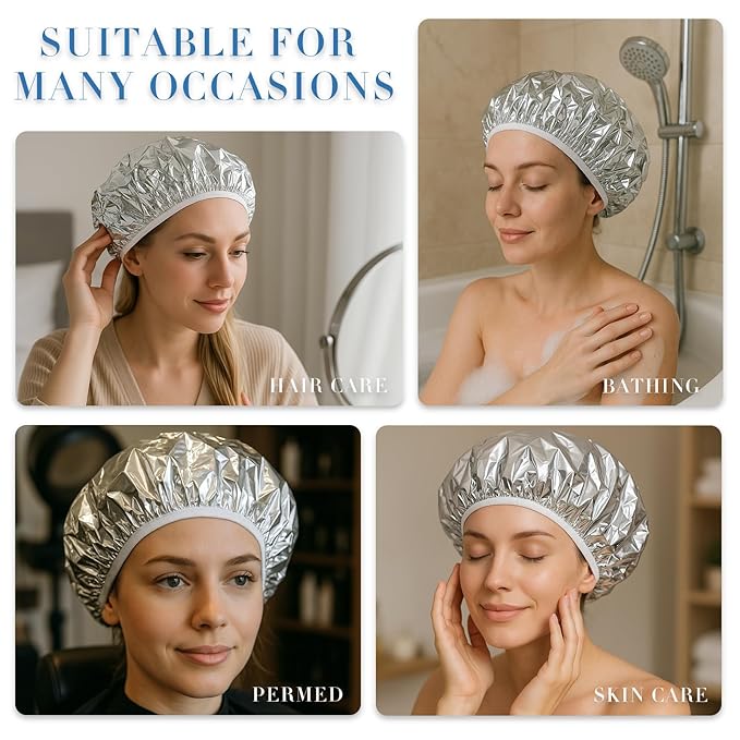 Brvlsoc Reusable Aluminum Foil Heat Cap – Deep Conditioning Processing Cap with Elastic Band, Hair Treatment & Coloring Cap for Salon, Sauna & Home