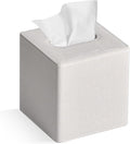 GOLRANLYE Tissue Box Cover Square PU Leather Facial Tissue Box Holder for Dresser Bathroom Decor (Linen Beige)