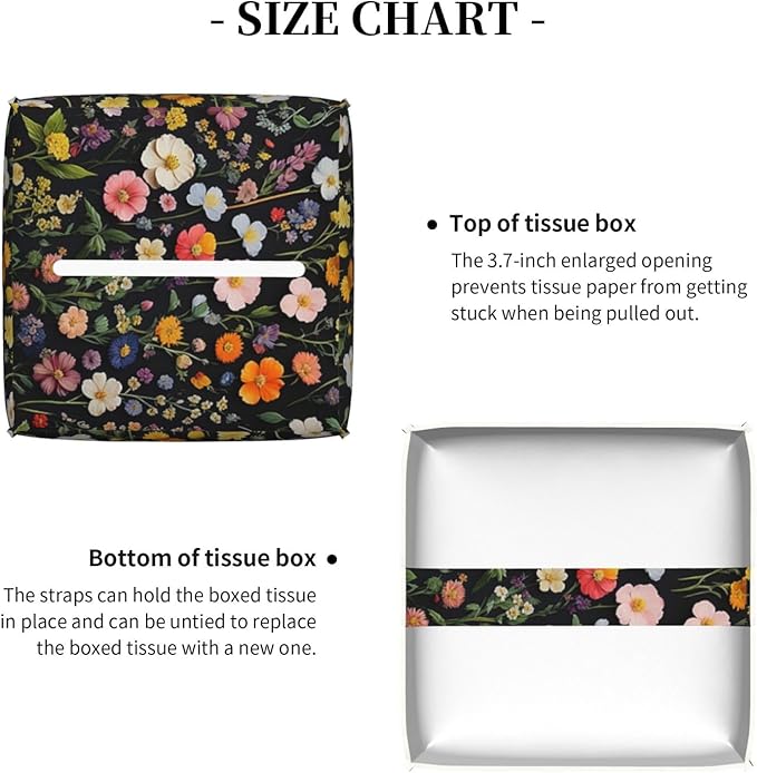 Spring Floral Tissue Box Cover Square Leather Tissue Holder Vintage Wildflower Decorative Facial Tissue Case for Bathroom Bedroom Living Room Office Desk Home Decor