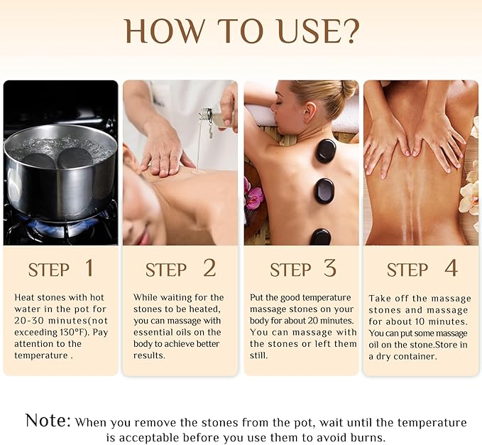 HDYAR 7 Pieces Hot Stones Massage Set - 6 Large Oval Massage Stones for Body Massage and 1 Heart-Shaped Basalt Stone Gua Sha Tool for Face Hot Rocks for Home Spa, Relaxing, Pain Relief