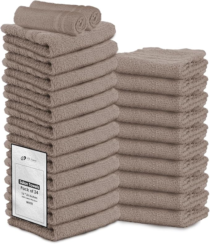 STF Linen 24 Pack Sand Hand Towel 100% Cotton Spa Towel – 16x26 inches Highly Absorbable Facial Towels Gym, Hair Towel and Face Towel Bulk Small Towels (Not Bleach Proof)