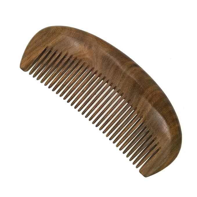Real Natural Green Sandalwood Wooden Comb/Boutique Hair/Beard Pick Comb - NO SNAGS,NO STATIC,NO TANGLE (Standard tooth)