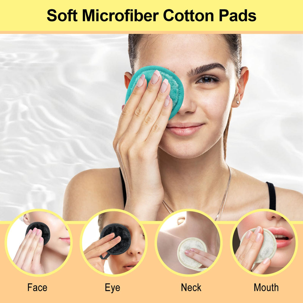 Nugilla 18 Packs Reusable Makeup Remover Pads with a Washable Laundry Bag, Resuable Microfiber Round Towel Skin Face Towels, Soft Makeup Remover Cloth, Fast Drying Washcloth (Grey/Green/White)