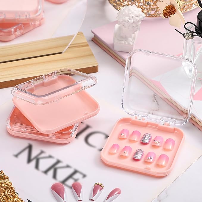 27PCS Press On Nail Storage Boxes with 5M Adhesive Double Sided Tape, Arcylic Fake Nail Display Box, Press on Box for Nails Packaging, Artificial False Nail Case, Acrylic Storage Organizer for Nails