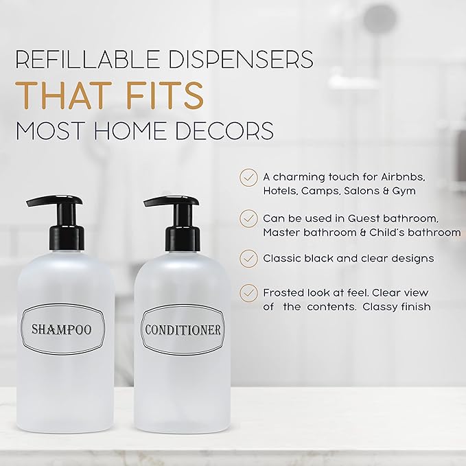 Bottiful Home 16 oz Plastic Shampoo Conditioner Dispensers (Frosted Clear)