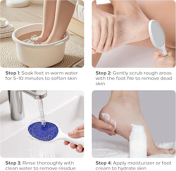Foot File, Nano Glass Foot File Callus Remover with Handle, 2-in-1 Foot Scrubber Dead Skin Remover, Gentle Exfoliation Foot Buffer Pedicure Tools for Feet-Blue