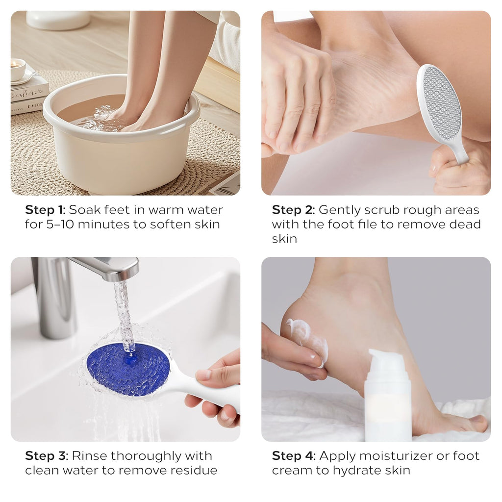 yomanta Foot File, Nano Glass Foot File Callus Remover with Handle, 2-in-1 Foot Scrubber Dead Skin Remover, Gentle Exfoliation Foot Buffer Pedicure Tools for Feet-Blue
