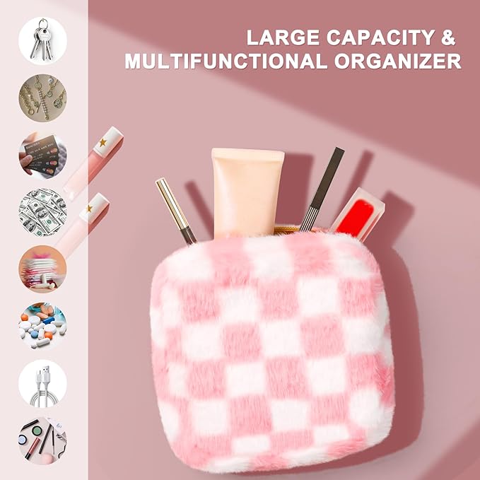 CekPo Sanitary Napkin Storage Bag, Zipper Period Bag, Checkered Portable Menstrual Pad Bag Panty Liners, Tampon Storage Pouch for Women Ladies Daily Use Storage Purse Travel