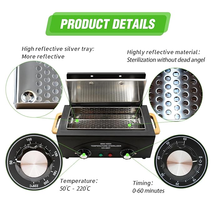 Vevitts High Temperature Metal Tool Cleaning Box, 110V 300W 1.5L with Timer Manicure Pedicure SPA Salon Barber Equipment for Sundry Beauty Hair Nail Metal Tools with Handle