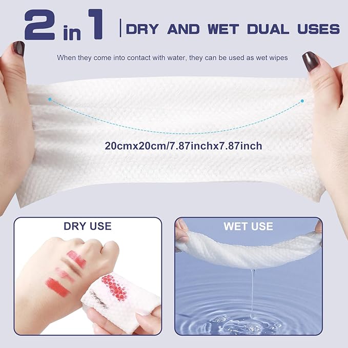 Disposable Face Towel, 200 Count Face Towels for Washing Soft Cotton Dry Wipes Facial Cloths Towelettes for Washing and Drying, Facial Tissue for Cleansing, Skincare and Makeup Remover