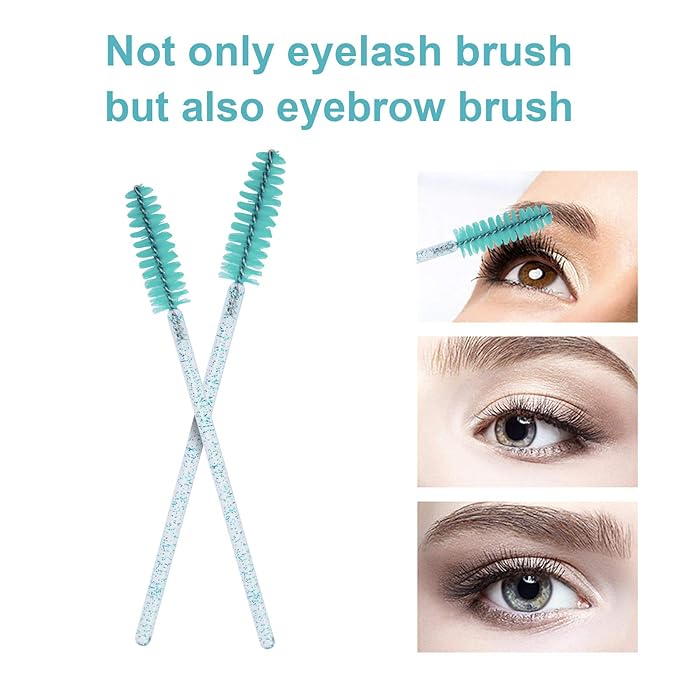 CHEFBEE 100PCS Disposable Eyelash Brush, Mascara Wands Makeup Brushes Applicators Kits for Eyelash Extensions and Eyebrow with Container (Blue)