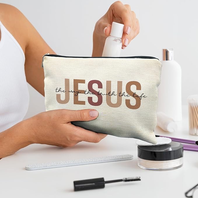 Likjad Bible Gift Makeup Bag for Women, Christian Jesus Cosmetic Pouch, Jesus Gifts for Women, Faith Based Gifts Zipper Pouch