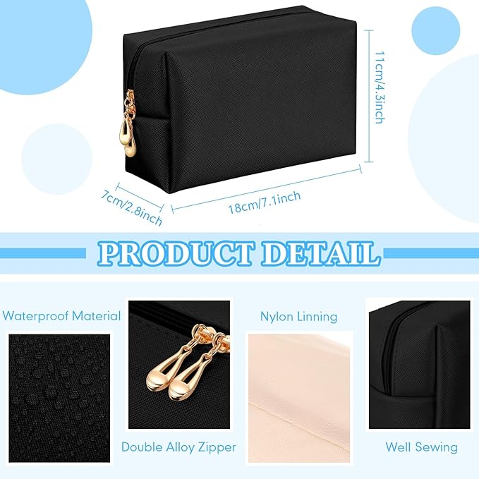 Kigeli Aesthetic Makeup Bags PU Leather Cosmetic Pouches Waterproof Plain Toiletry Bags Makeup Pouches Bulk for Women Party Gift Travel Storage Organizer(Classic Black,7.1 x 2.8 x 4.3 in)