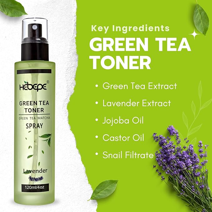 Hebepe Green Tea Matcha Facial Toner Mist, Lavender Soothing Care, 120ml