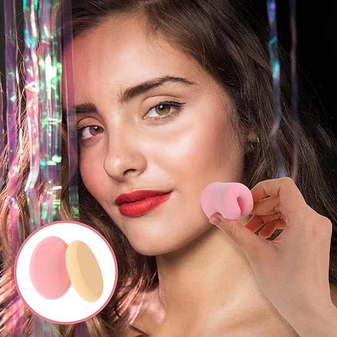 2 Pack Oval Puff Egg Foundation Sponge Oval Makeup Sponges Professional Makeup Sponge for Eye Foundation Blush Application Forehead Cheeks, Dry and Wet (Skin Tone and Pink)