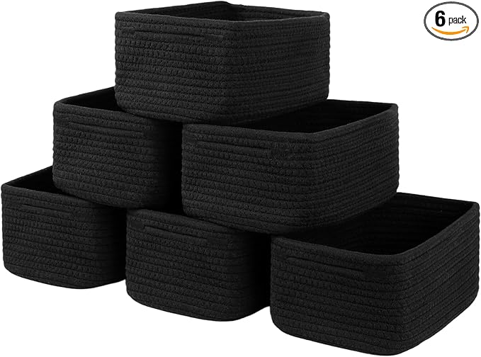 OIASKET 6 Pack Storage Baskets for Shelves, Small Baskets for Shelves, Cute Decorative Storage Bins, Organizer Basket for Gifts Empty, 11.8''Lx7.8''Wx4.7''H-Black