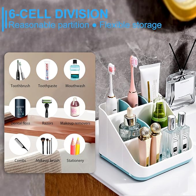 Toothbrush Holder for Bathroom,Detachable for Easy Cleaning Multi-Functional Countertop Storage Organizer,6 Slots Kids Electric Toothbrush and Toothpaste Organizer Caddy for Bathroom Vanity(Blue