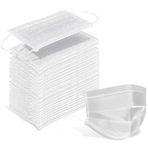 Wecolor 100 Pcs White Masks, Disposable Face Mask, 3 Ply Protection Masks
