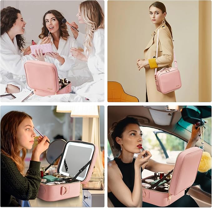 Mocado Travel Makeup Bag with Mirror Makeup Case with 8 Makeup Brushes