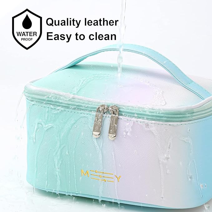 Gradient Travel Makeup Bag, PU Leather Women Cosmetic Bag, Rainbow Green