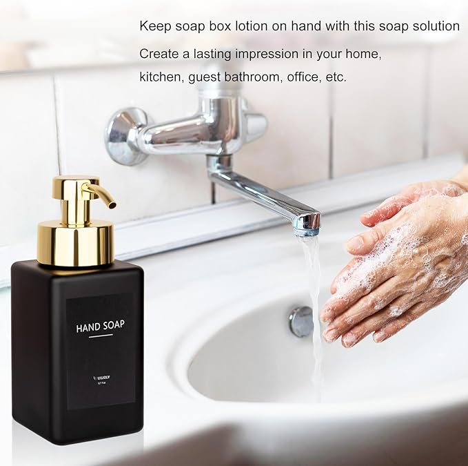Foaming Soap Dispenser with Stainless Steel Pump, 12oz Refillable Glass Liquid Dish Soap Bottles for Bathroom, Kitchen Sink, Home Decor