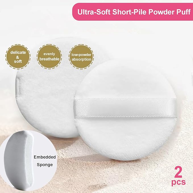 Qopoto 5 Pieces Large Body Powder Puff and Powder Container, Crystal Case for Dust Puff, Powder applicator with Box for Face and Body (Clear, Butterfly)
