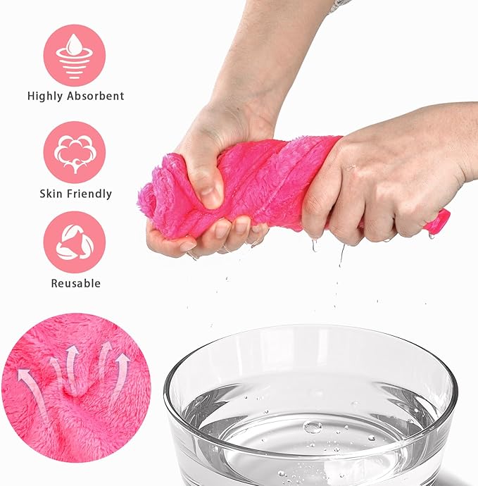PHOGARY 6 Pack Microfiber Face Body Wash Mitts, Reusable Makeup Remover Mitt Gloves, Soft Flannel Cleansing Mitts Bath Spa Cloth, European Style Face Cloth Mittens, 6×8inch, Hot Pink