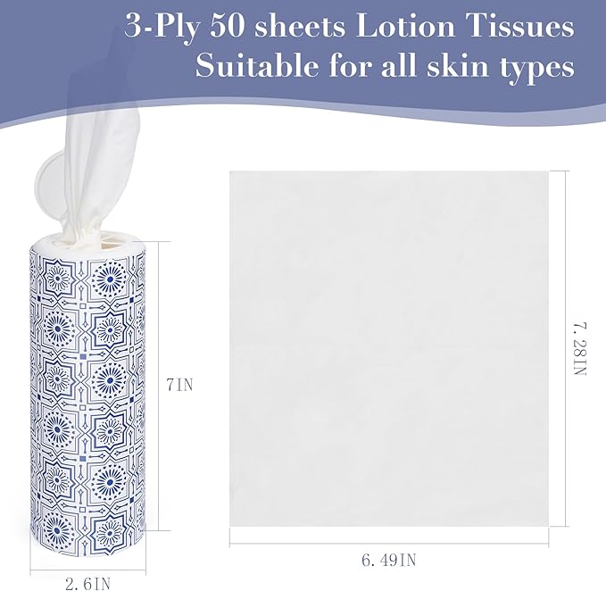 CLOVER Car Tissue Holder with Facial Tissues Bulk,4 Tubes Lotion, Travel Tissues for Cup Holder, Car tissues Cylinder with Gift Wrapping(3-ply,200 Sheets)