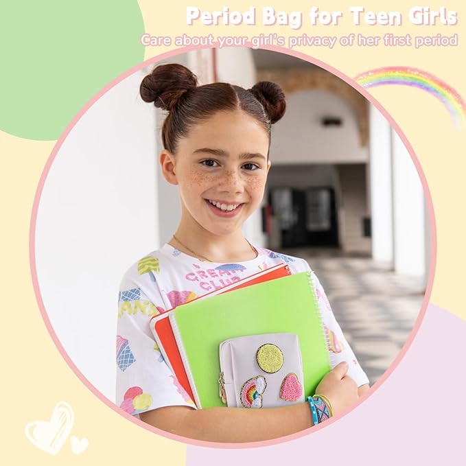 Period Bag for Teen Girls Shark Week Pouch Portable Sanitary Pad Bags for Period Teen Period Pads Pouch for Panty Liners, Tampons, Menstrual Cup - White