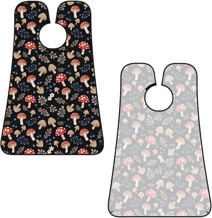 No-Slip Shaving Bib, Beard Grooming Apron with Strong Suction Cups, Autumn Fall Leaves Cool Mushrooms