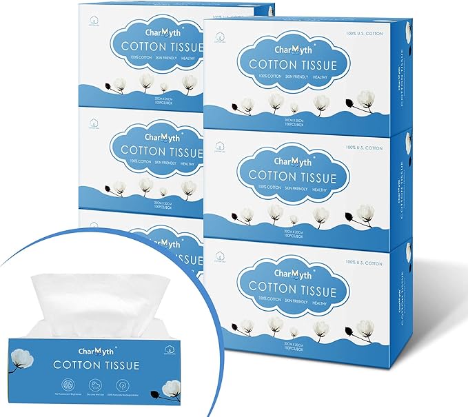 Charmyth Extra Thick Disposable Face Towel, Disposable Makeup Removing Wipes, 100% USA Cotton and 100% Organic & Cruelty Free, Lint-Free Cotton Tissues for Sensitive Skin