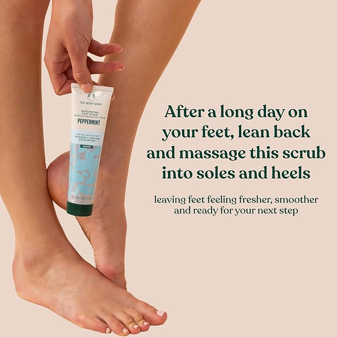 The Body Shop Peppermint Invigorating Foot Scrub | Cooling Exfoliator for Dry Cracked Feet | Vegan, 100 ml / 3.3 oz