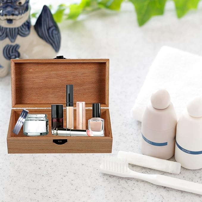 Wood Storage Box with Lid Solid Wood Container Box Decorative Table Large Rectangular Smooth Rustic Style Store Space to Organize Toys Cosmetics Vintage Color 7.87*3.93*2.36in, Brown, 2pcs