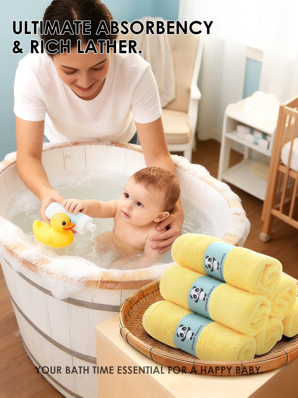 HIPHOP PANDA Ultra Soft Baby Washcloths, 2-Layer Absorbent Wash Cloths