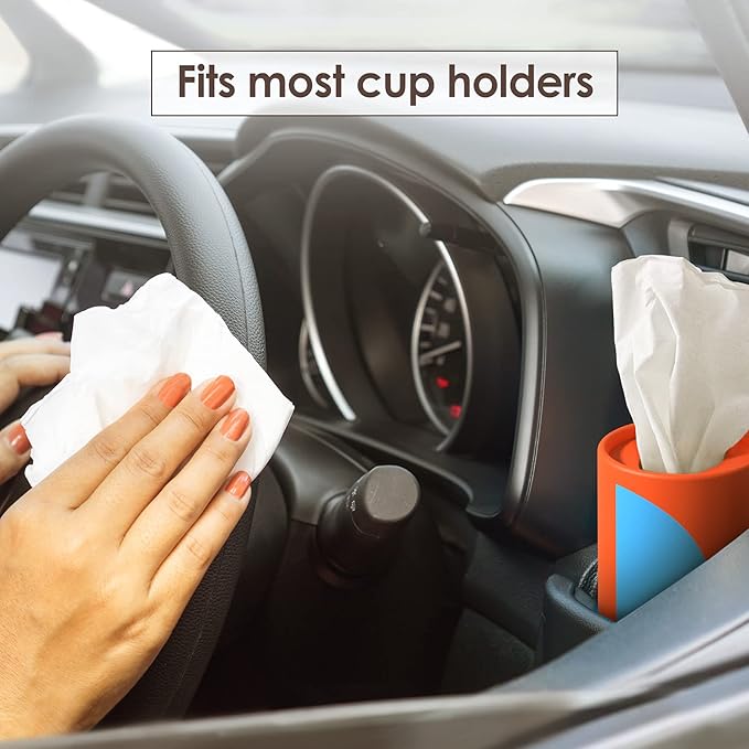 Car Tissue Holder with Facial Tissues Bulk - Car Tissues Cylinder - Travel Bulk Pack - Round Cube Boxes - Replacement for Kleenex Tubes - Tissues Cube Boxes 4 pack