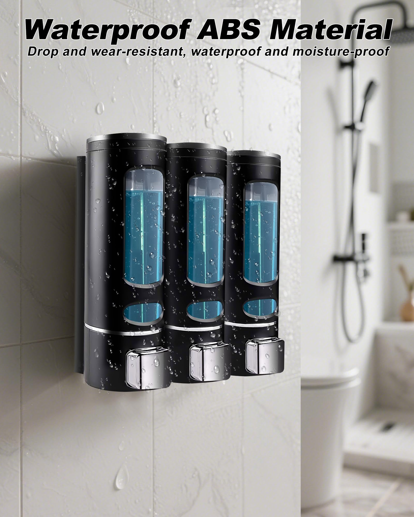 Shampoo and Conditioner Dispenser - 1200ML Wall-Mounted Shower Shampoo Dispenser 3 Chamber No Drill Body Wash Soap Dispenser for Shower, Bathroom, Hotel