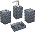 A+KCEYON Blue Bathroom Accessories Set, 4 PCS Dark Navy Blue Bathroom Accessories Sets Complete, Diamond Pattern Bathroom Soap Dispenser and Toothbrush Holder Set, Boho Bathroom Décor and Accessories
