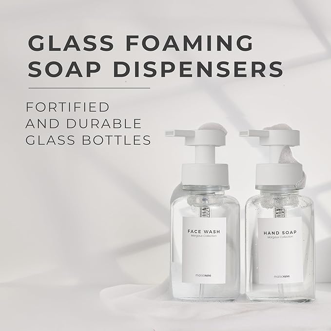 MaisoNovo Glass Foaming Soap Dispenser 14 Oz | Glass Bottles Pumps x 2 Clear