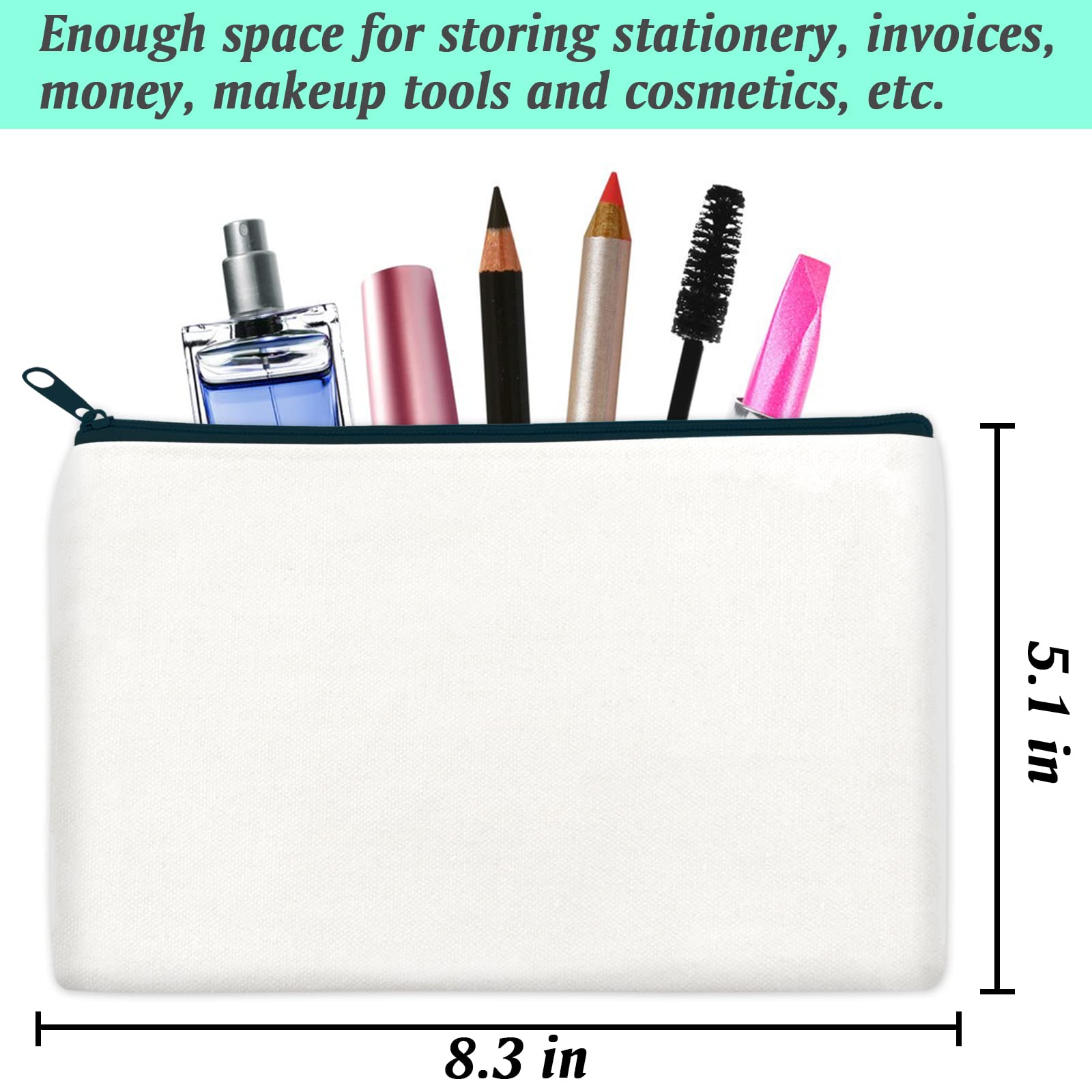 ZeeDix 8 Pack 8.3 x 5 inches Blank DIY Craft Bag - White Canvas Zipper Pouch Bags Multipurpose Cosmetic Bag Makeup Pouch with Zipper, Travel Toiletry Bag for Storage
