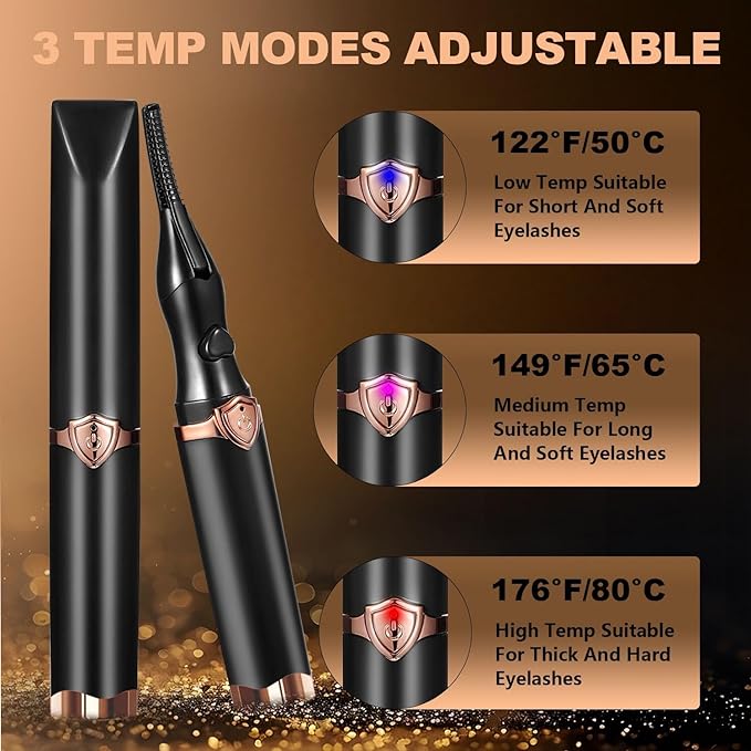 Heated Eyelash Curler - 2-in-1 Clip-Type Design, 3 Temperature Modes, USB Rechargeable Electric Eyelash Curler, Natural Curling 24H Long-Lasting Curl, Gift for Women & Girls, Brown Black